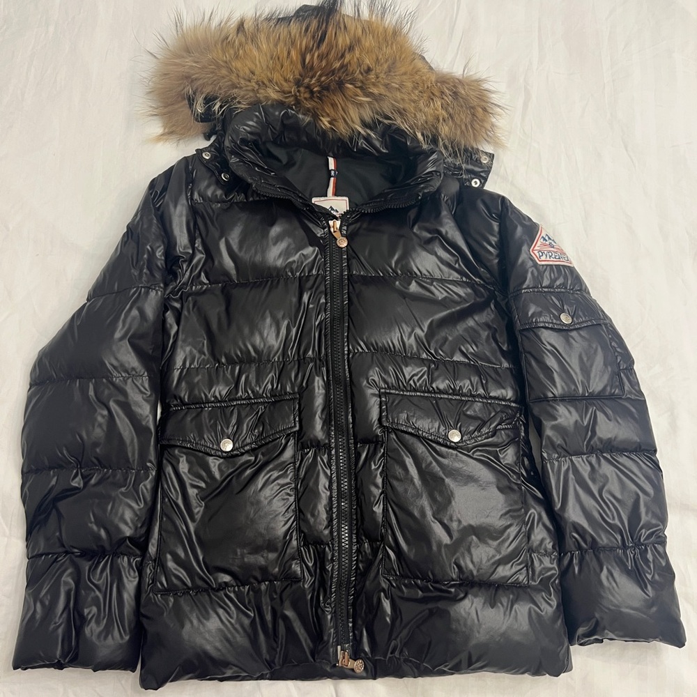 Pyrenex Black Down puffer coat with Fur Hood